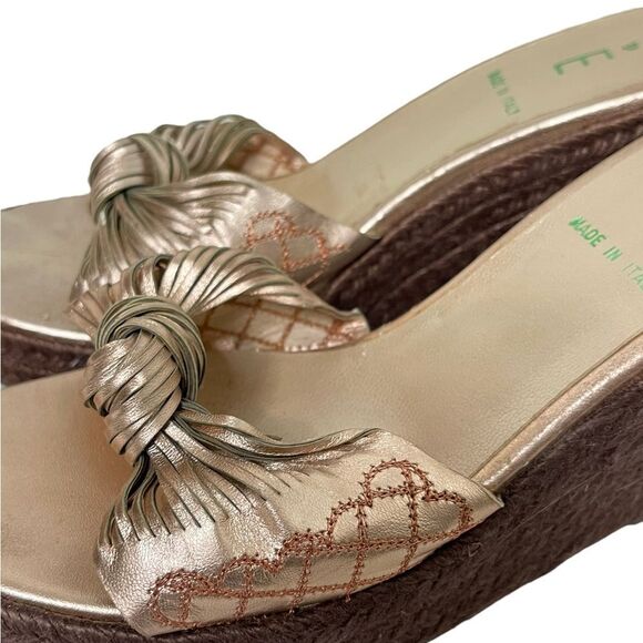 E Made In Italy Leather Jute Platform Wedge Sandals Rose Gold Size 39 8 - Picture 6 of 7